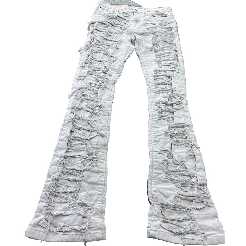 Mens 32 X 36 Taker Thrash Rip Light Gray Denim Jeans